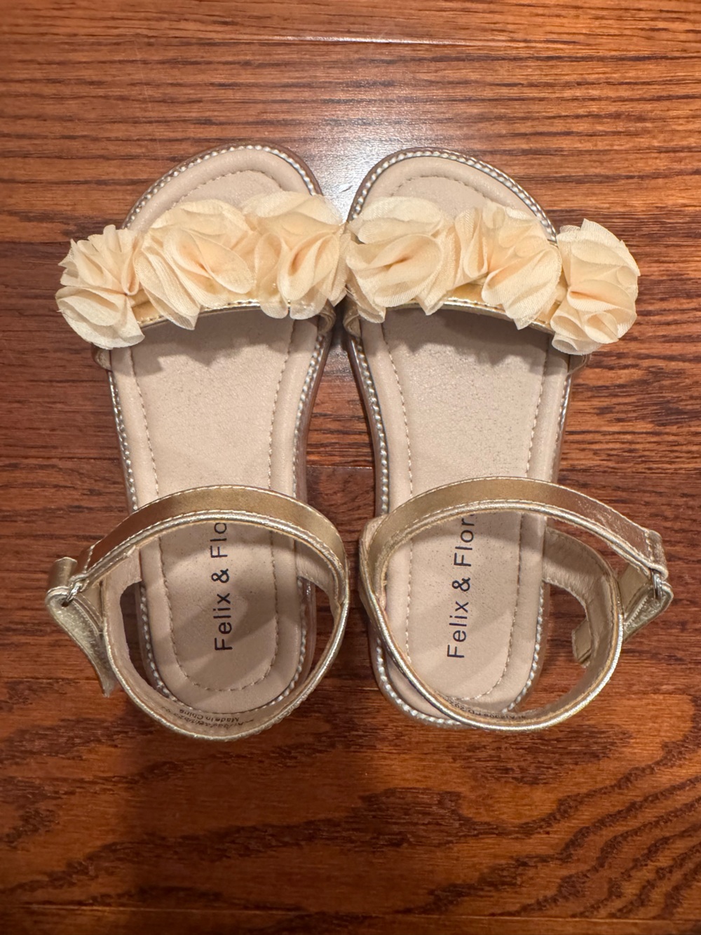 Girls' Gold Sandals with Floral Detail